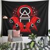 Landscape Wall Tapestry Squid Game Red Guards Symbols, Black Red, Wide Wall Decor for Adult Gamer Dorm Man Cave Gift