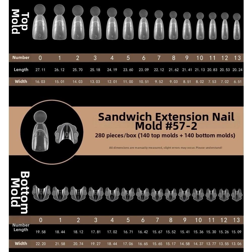 280pcs 14 Sizes Sandwich Dual Nail Forms Square Oval Acrylic Nail Extension  for Manicure Tools