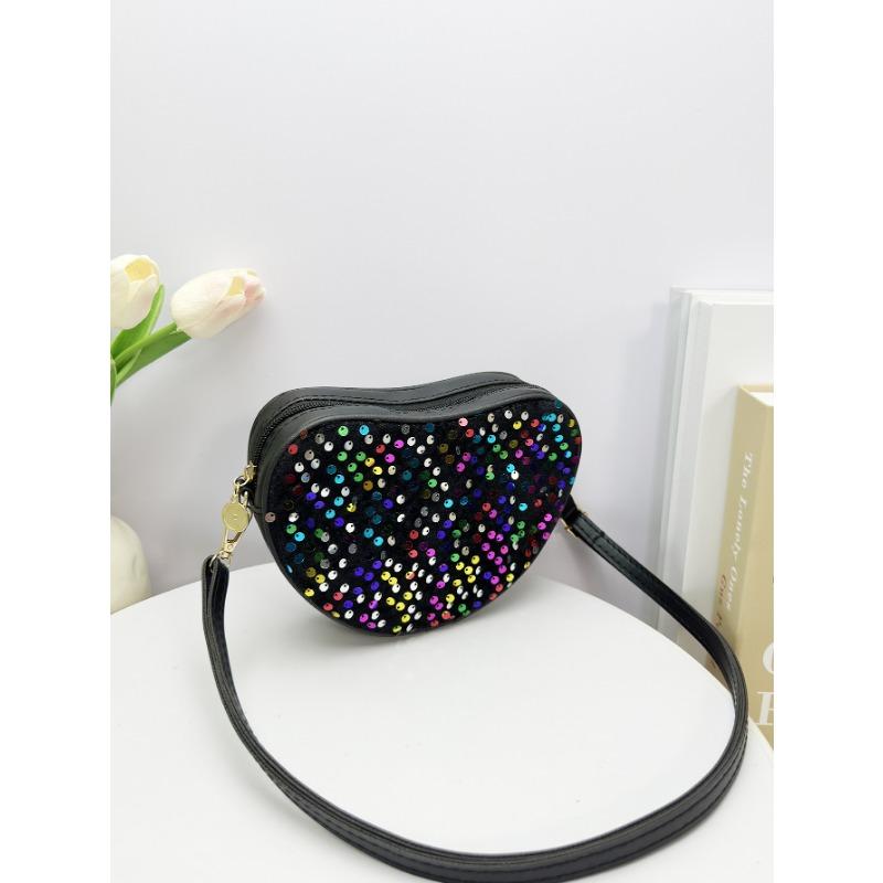 

Женская сумка через плечо, новая маленькая сумка в форме сердца любви перламутрового контрастного цвета и модная женская сумка. чёрный