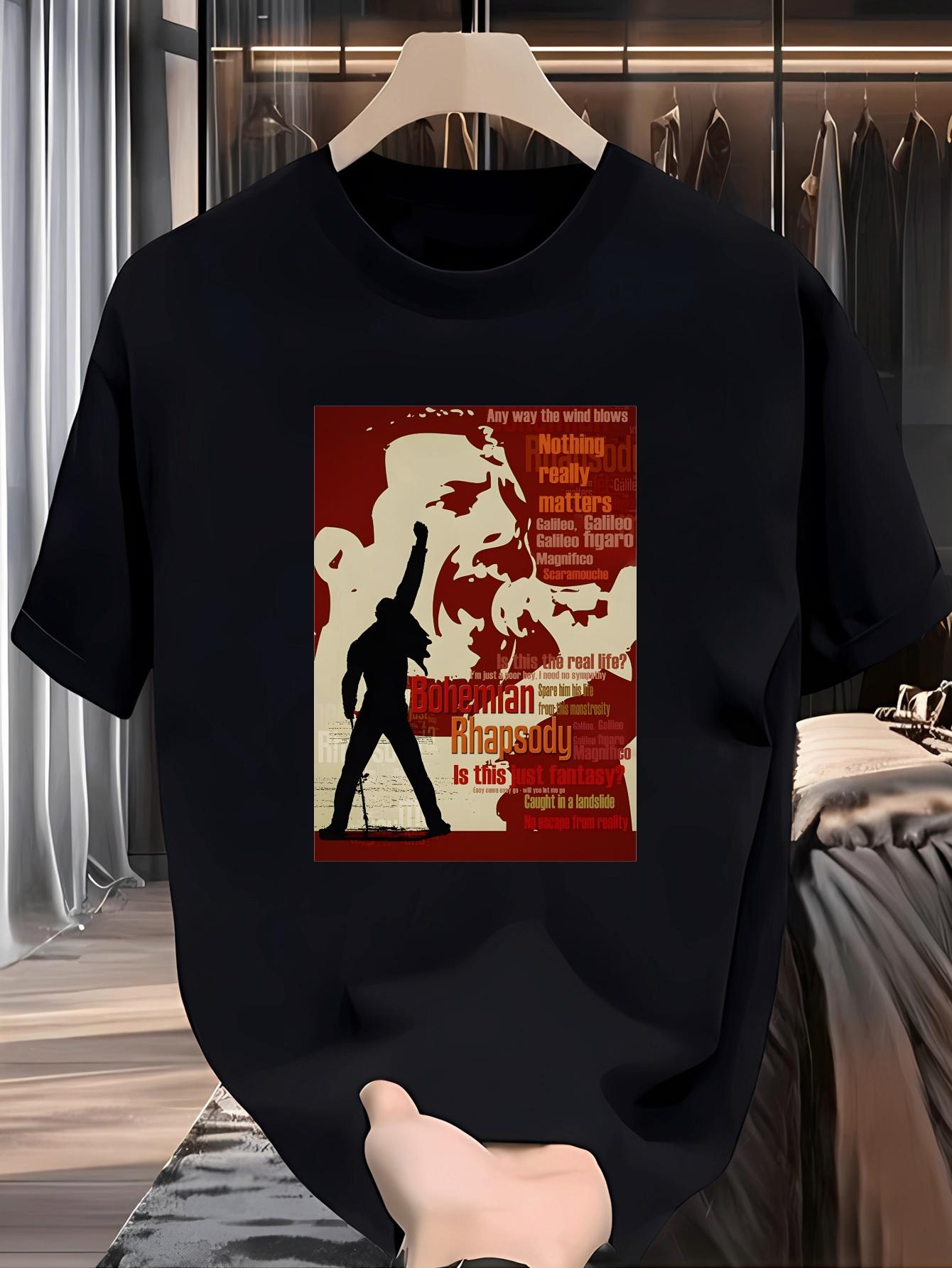 Bohemian Rhapsody Freddie for MERCURY Print T-shirt - Black with Red Silhouette Graphic L