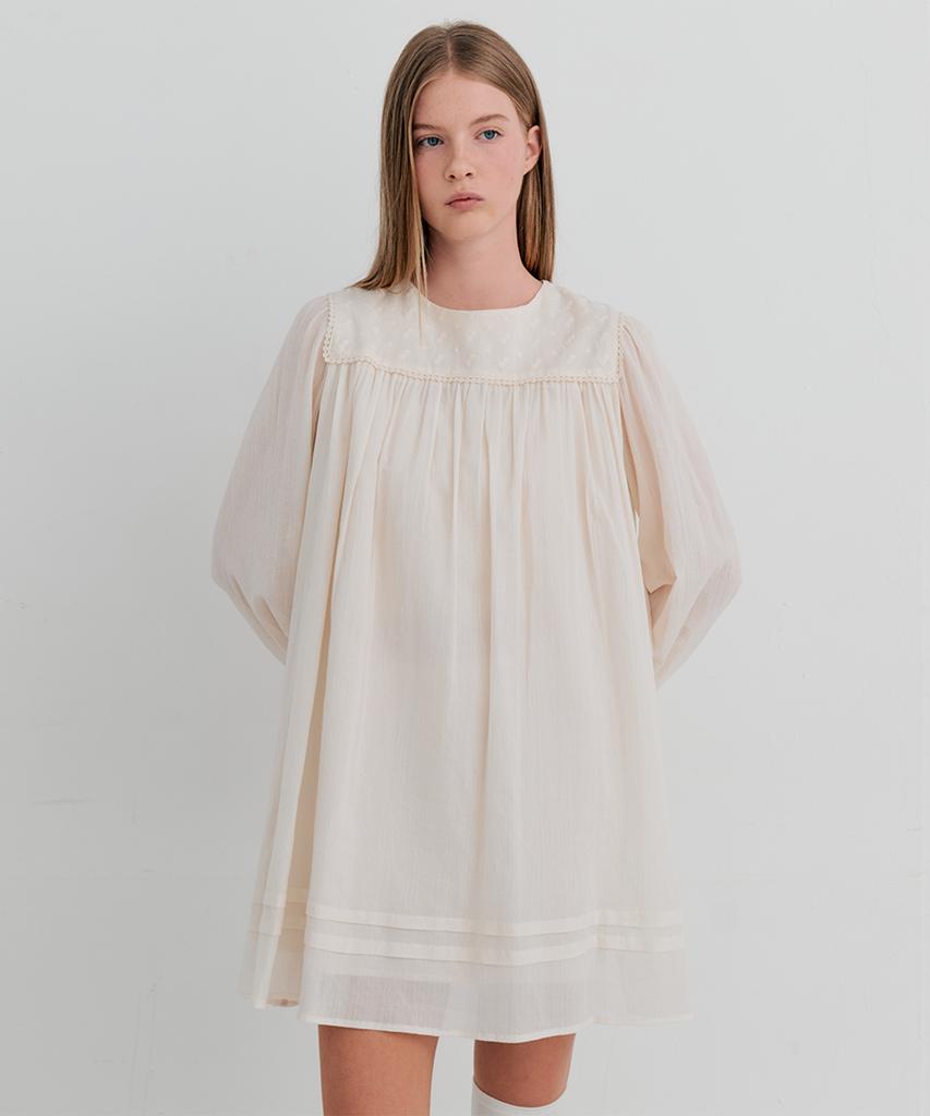 Itove Seoul Cotton Lace Shirring Dress Cream