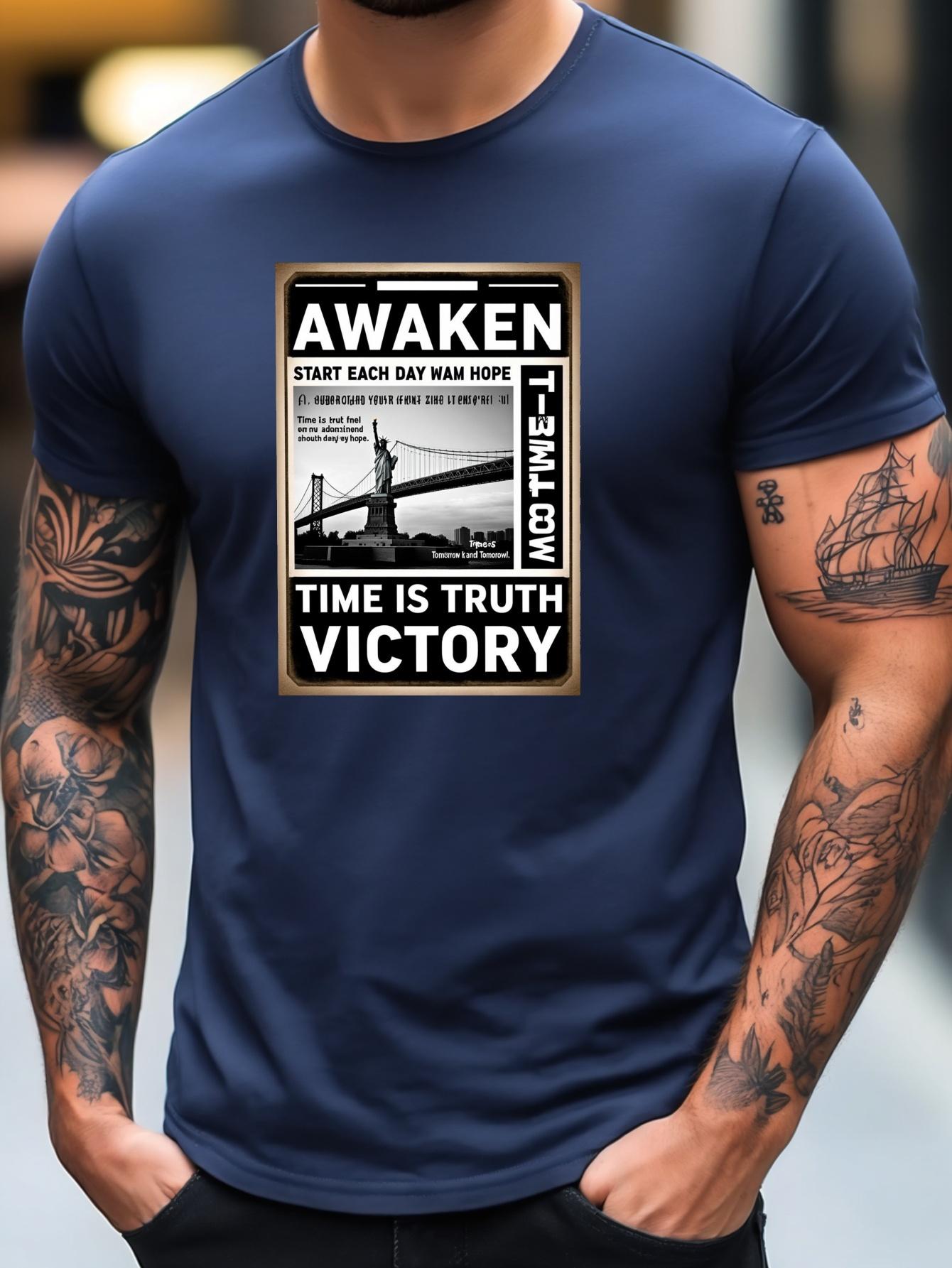 611 Cotton Blend T-shirt - Summer Casual & Sports Wear with Motivational AWAKEN Graphic Print XXXXL