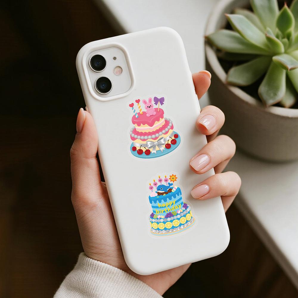 56pcs Cartoon Birthday Cake Graffiti Stickers Children's Daily Party Stickers Decoration DIY Phone Notebook Waterproof Stickers.