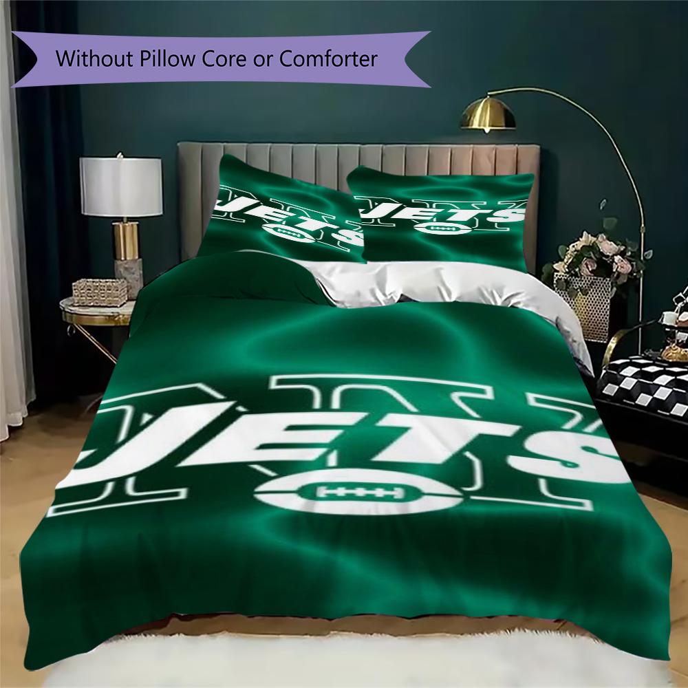 New York Jets Muster Bettwäsche Steppdecken-Set Bettbezug Kissenbezug Heimdekoration Geburtstagsgeschenk (1*Bettbezug + 2*Kissenbezug ohne Füllung)