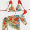 Printed Sexy Bikini Set Three Piece Set with Beach Sarong KTY