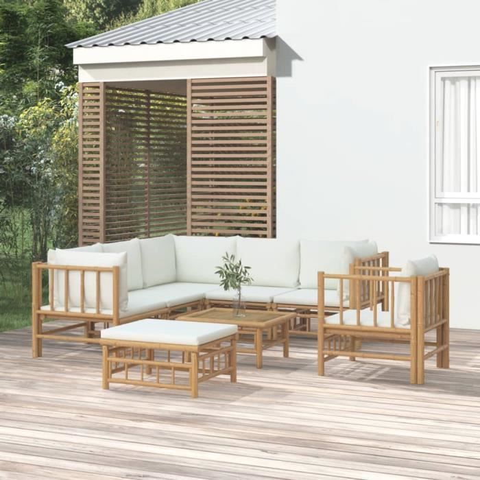 VidaXL Garden Lounge Set 8 Pcs with Cushions Cream White Bamboo 3155190