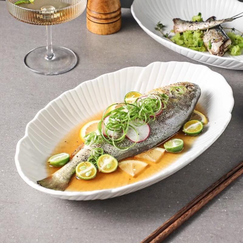 Elegant Pure White Ceramic Fish Platter
