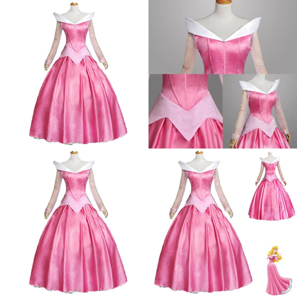 Enchanting Pink Sleeping Beauty Aurora Gown Costume For Women With Puff Sleeves