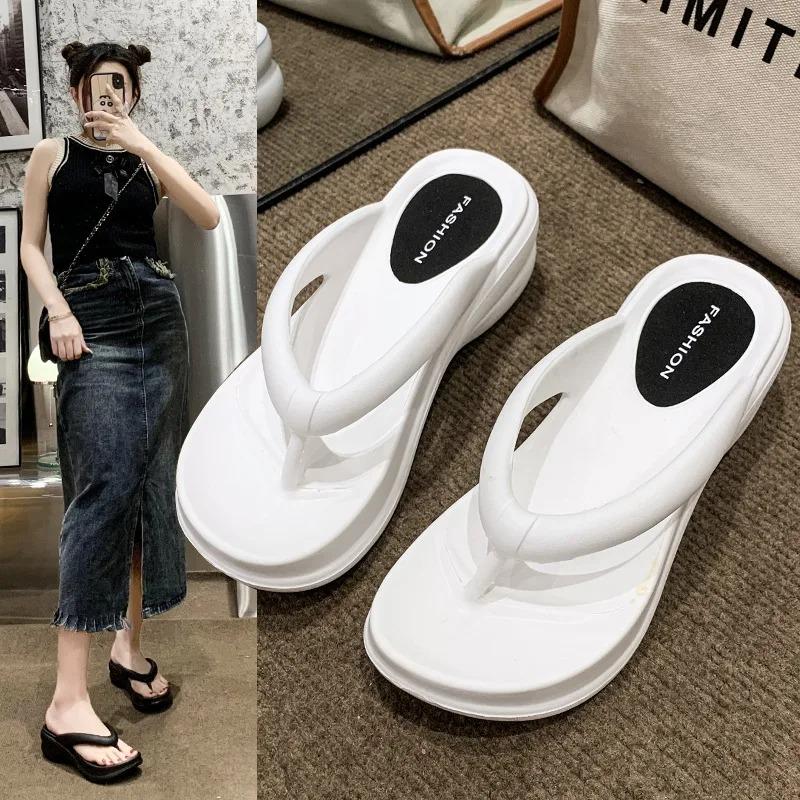 Soleist Thick Sole Wedges Flip Flops for Women 2025 Summer Non-slip Platform Sandals Woman Beach Slippers Girls Outdoor Flip Flops