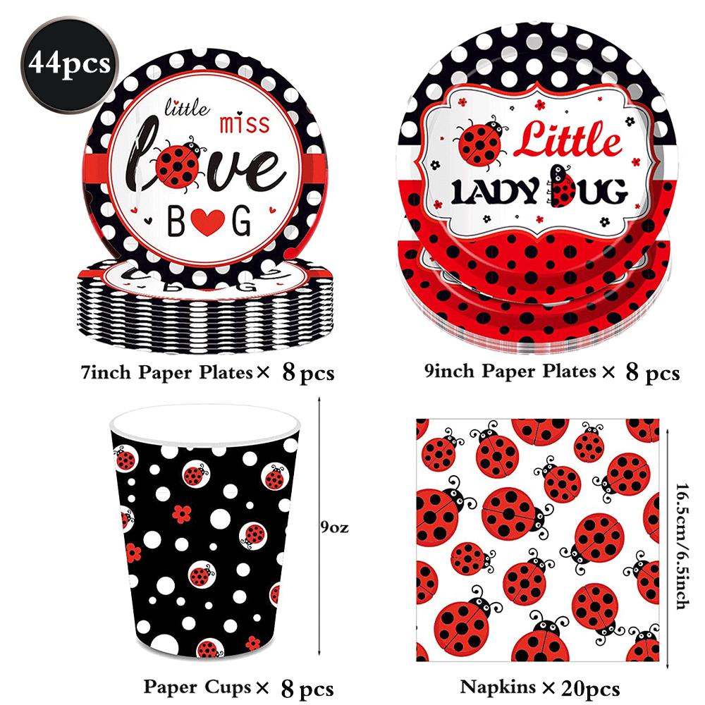 Red Black Polka Dot Party Supplies Ladybug Theme Tableware Plates Cups Napkins Balloon Kids Girl Birthday Decoration Baby Shower