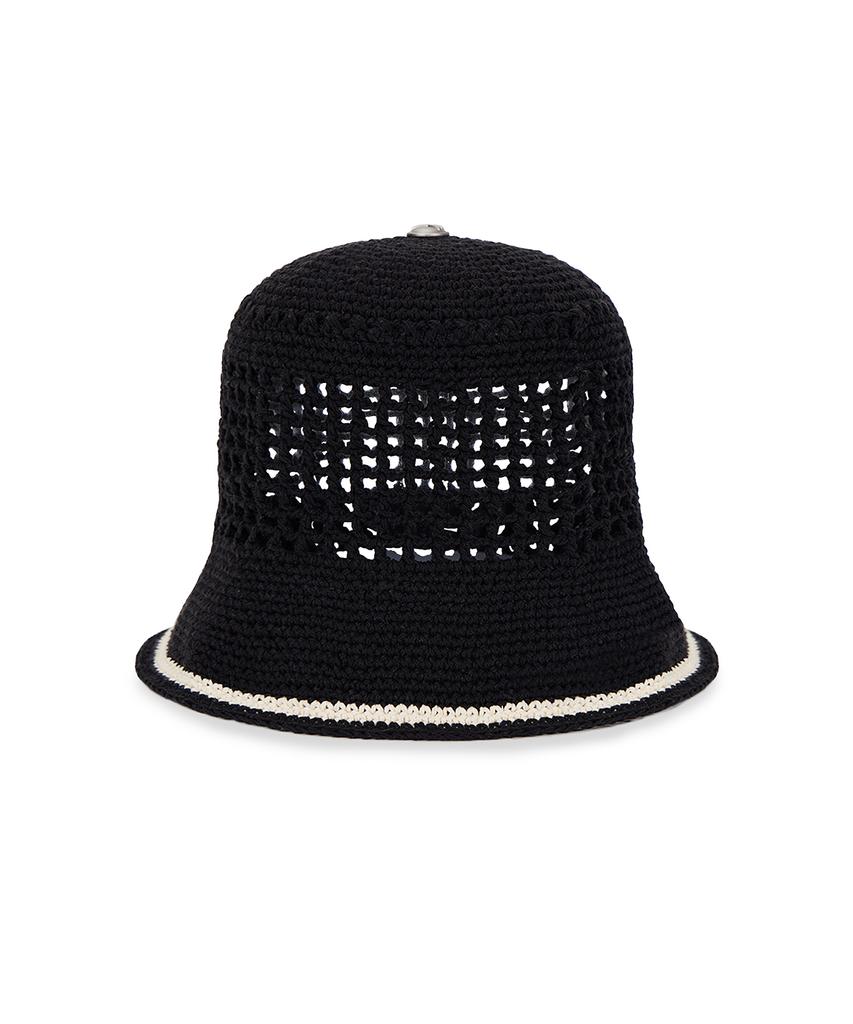 Bajal Va Top Button Knit Crochet Bucket Hat Black