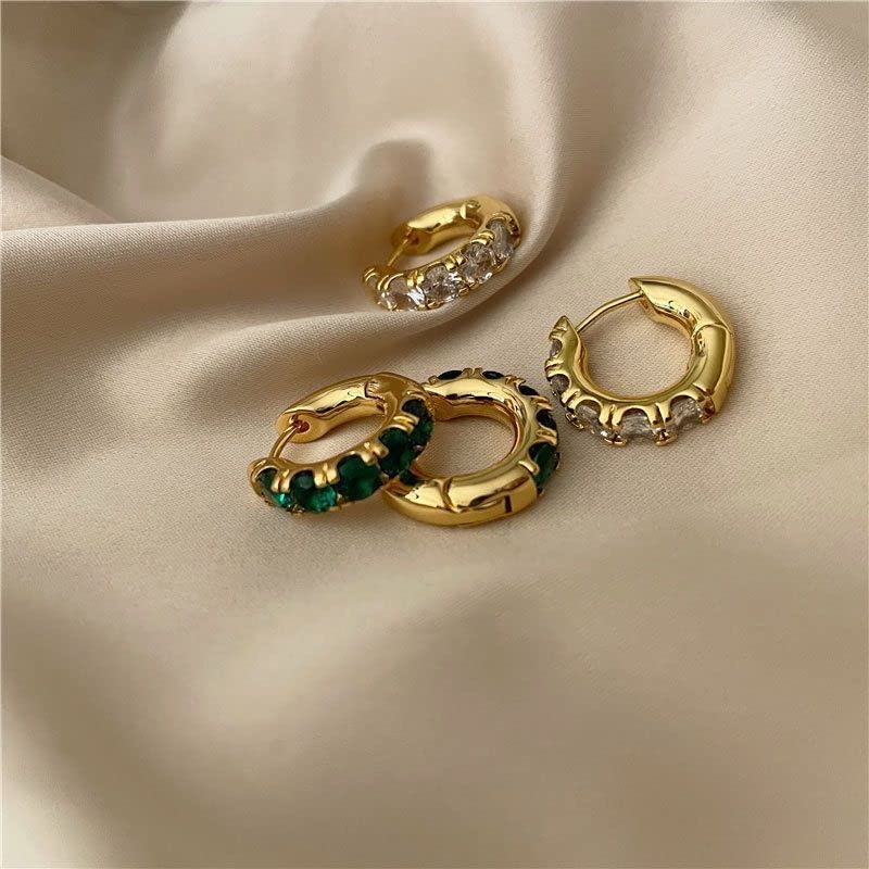 AREUM Earrings and Rings, Jimin Motif, Set of 2, Gold and Green, One-Touch Earrings (Gold and Clear)