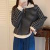 women half-zip striped sweatshirt polo collar long sleeve casual loose fit pullover top
