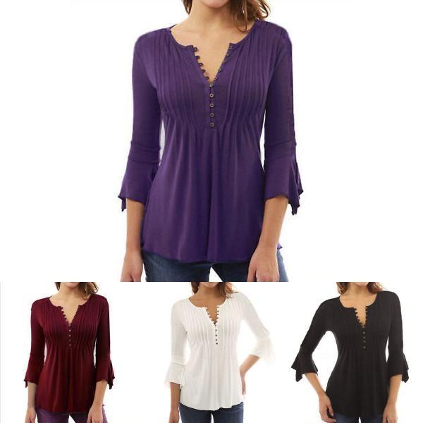 Fashion Women Slim Fit Long Sleeve Blouse Shirt Casual Cotton T-shirt For Effortless Style