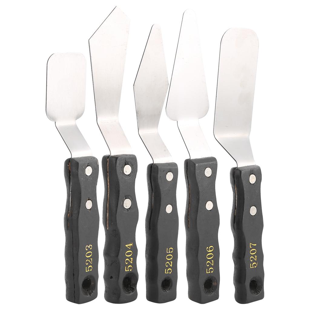 5pc Palette Knives Spatula Black Wood Handle Stainless Steel Oil Acrylic Paint Artist Knife