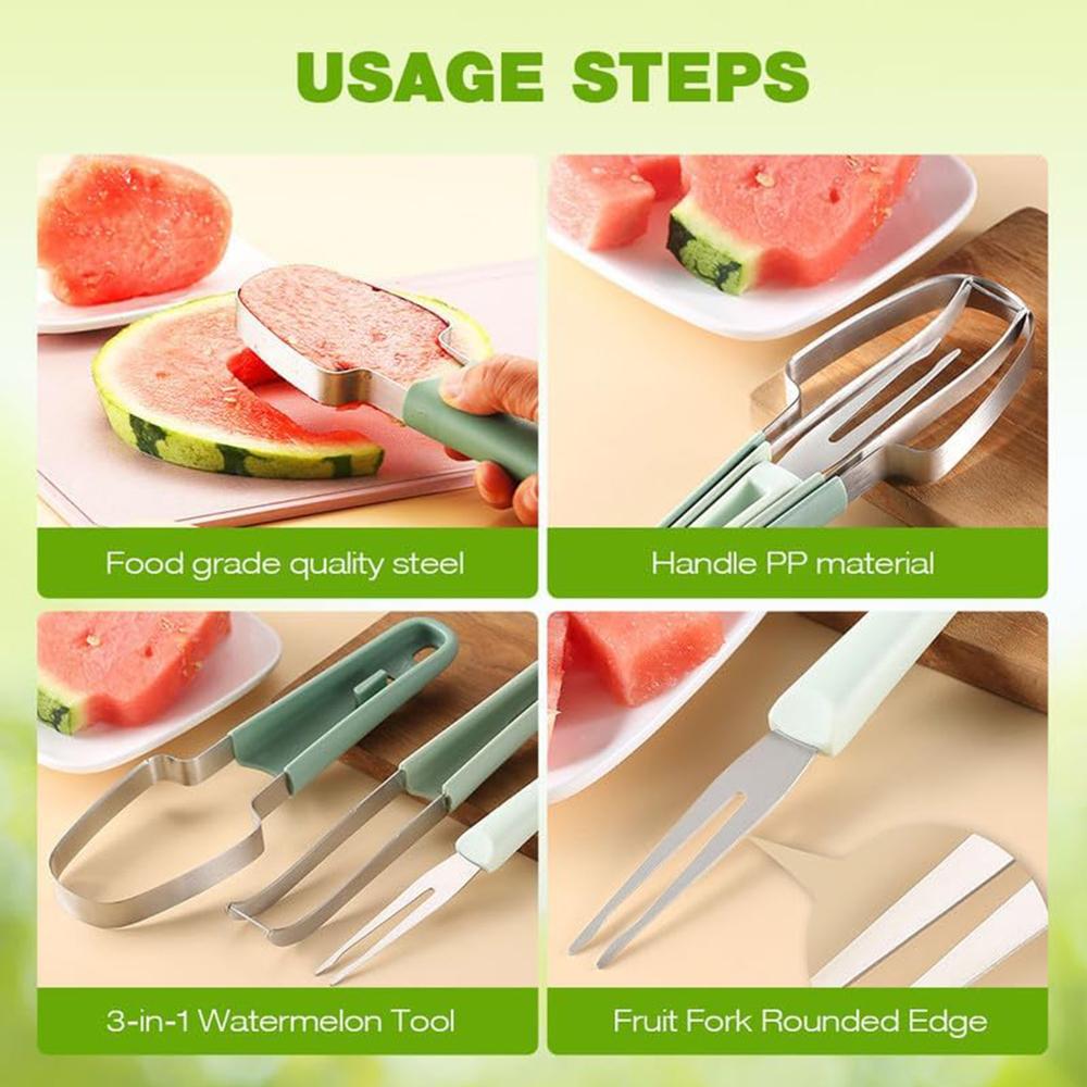 3-in-1 Stainless Steel Watermelon Fork Slicer Cutter for Camping Kitchen Gadgets