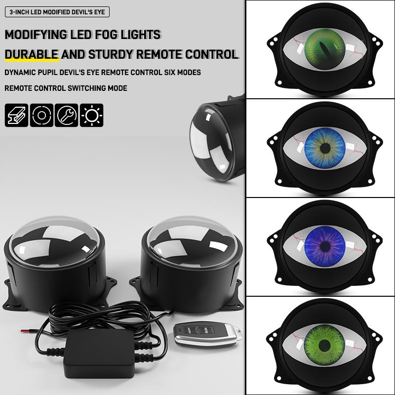 Dynamic LED Car Headlight Devil Eyes Lens Lights Front Spotlight Fog Lamp Lighting Headlight Assembly Auto Retrofit Accessorie