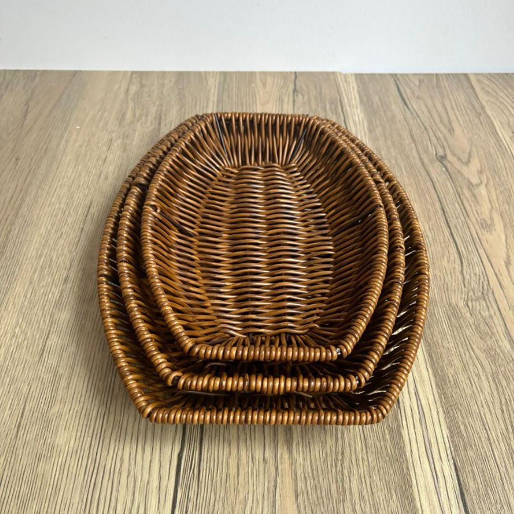 Hand-Woven Food Plate Vintage Wicker Basket Durable Bread Tray