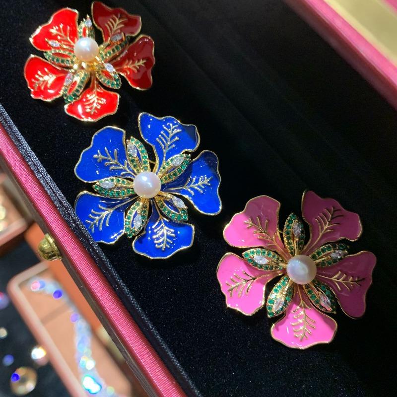 Vintage Enamel Phoenix Flower Brooch, Haute Couture Accessories Wedding Brooch Freshwater Pearl Pin