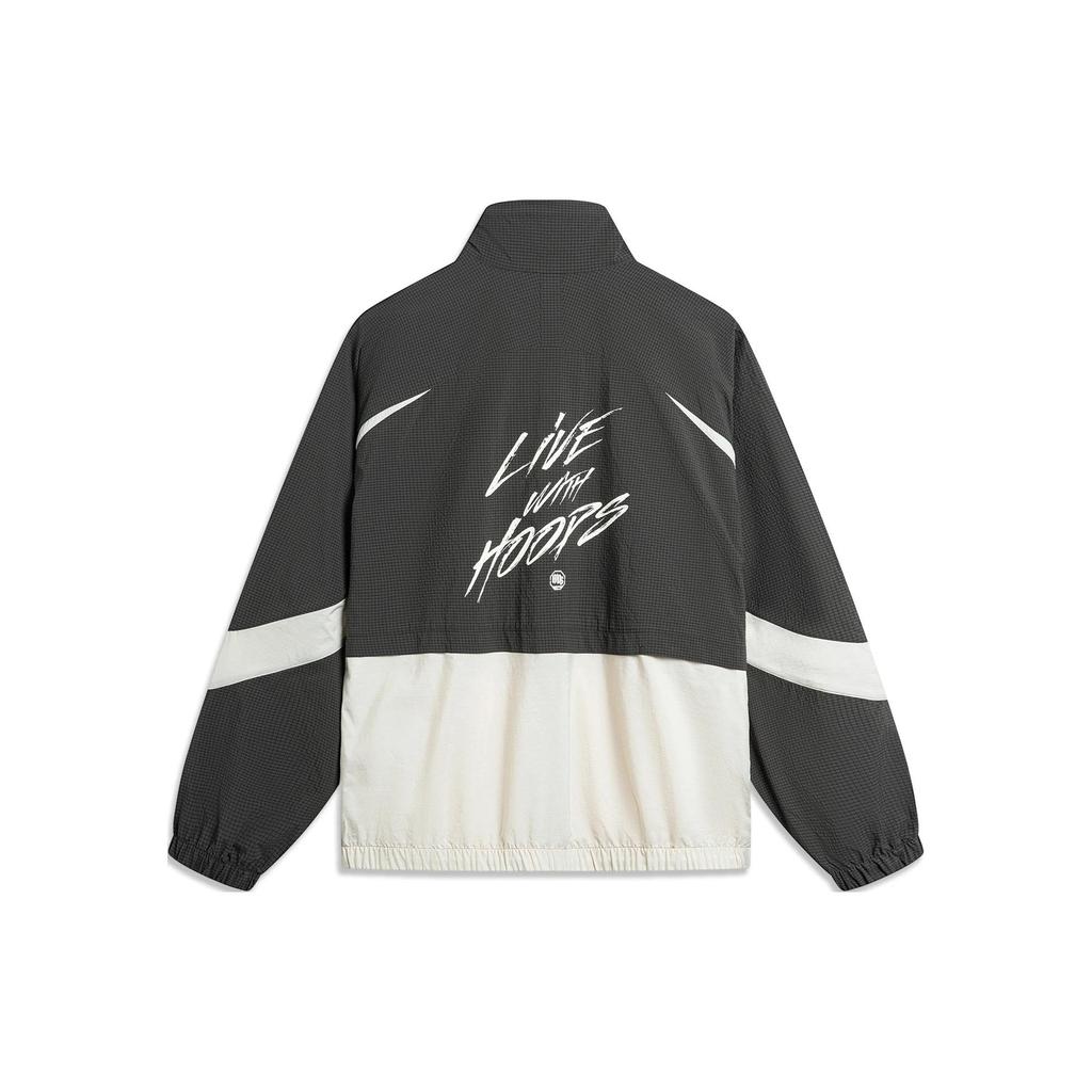 Li-Ning Badfive Colorblock Letter Print Stand Collar Antimicrobial Loose Windbreaker Men Windbreaker Obsidian-Grey Gravel-Grey AFDU419-6