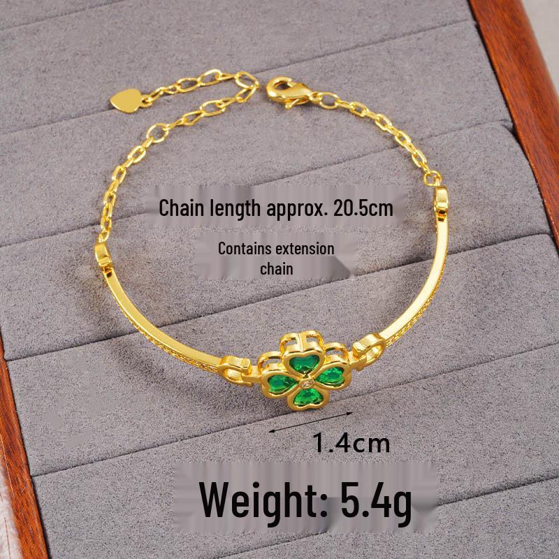 Vietnam Gold-Plated Clover Necklace, Ring & Five-Flower Bracelet Set