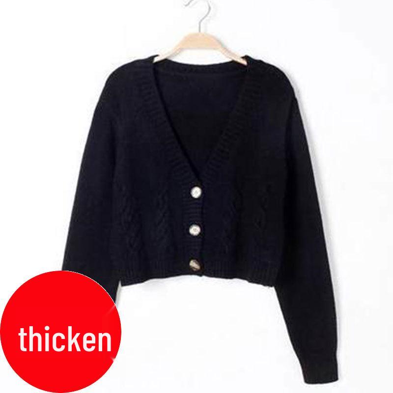 Women's Early Autumn Slimming Cable Knit Cardigan - Short, Single-Breasted, High-Waisted Sweater