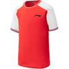 Li Ning Tennis Series Comfortable Casual Simple Slim Fit Round Neck Short Sleeve Tennis Shirt Women Tops-Red AAYU600-3
