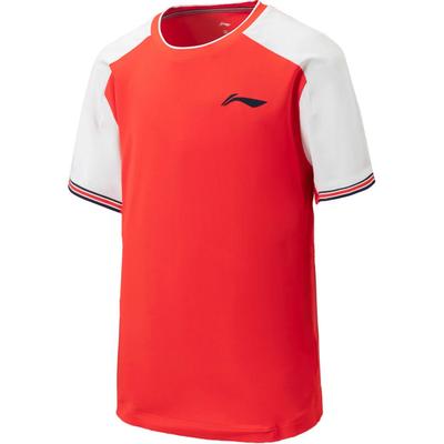 Li Ning Tennis Series Comfortable Casual Simple Slim Fit Round Neck Short Sleeve Tennis Shirt Women Tops-Red AAYU600-3