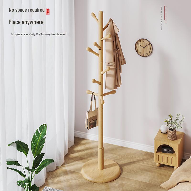 Samostatně stojící věšák na kabáty a oblečení z masivního dřeva s úložným sáčkem