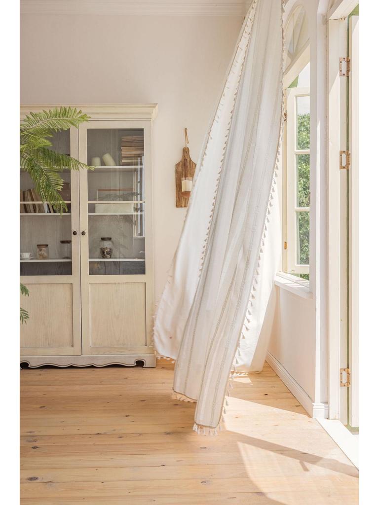 Imanqi Yun Semi-Blackout White Striped Embroidered Curtains for Kitchen & Living Room Windows