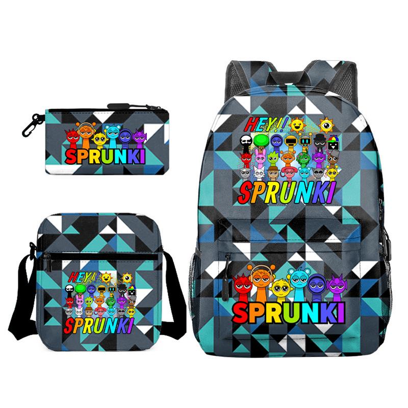 New Game Merchandise Primary School Bag Rhythm Box Sprunki Cartoon Starry Sky Backpack 3-piece Set L