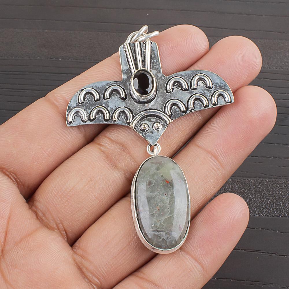 

Natural Red Bloodstone Gemstone 925 Sterling Silver Jewelry Pendant 2.58 AJP-2328