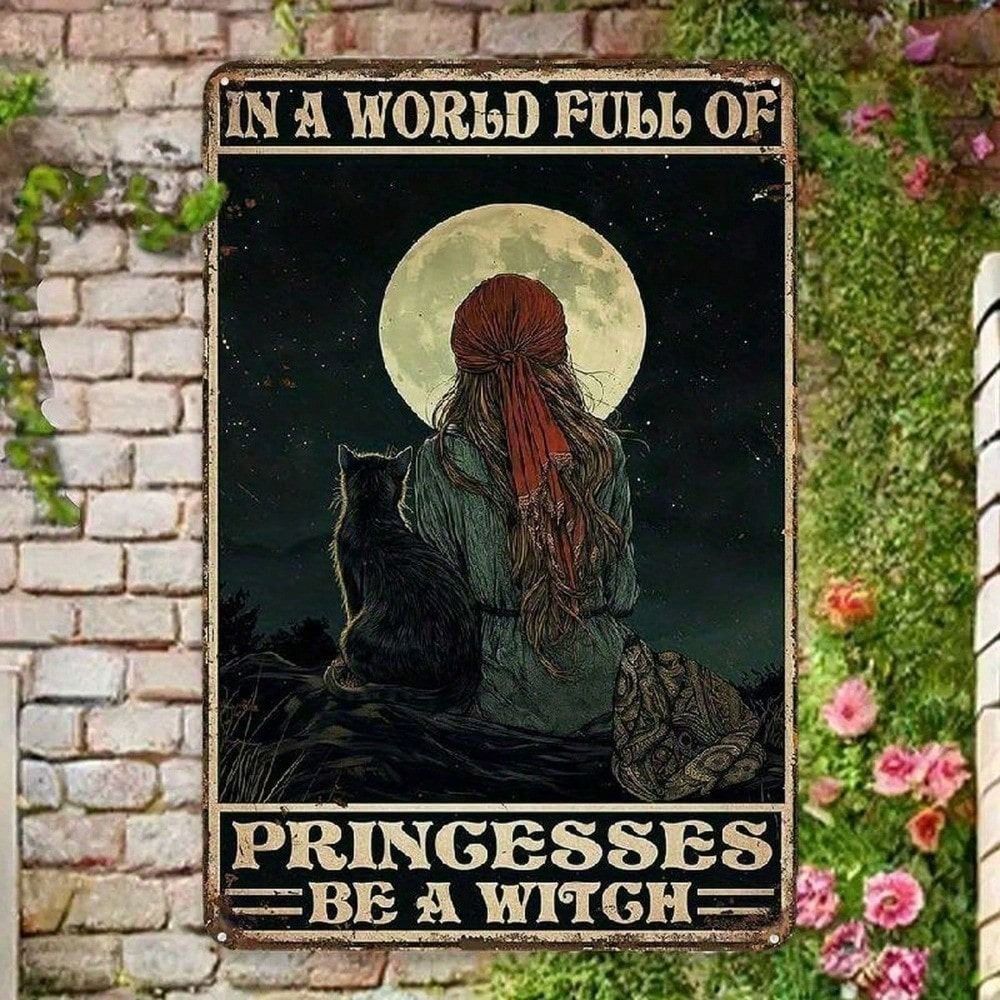 Vintage Metal Tin Signs for Home Bar Garden Bathroom - Princess Witch Cat Designs for Girls, Yard Gift