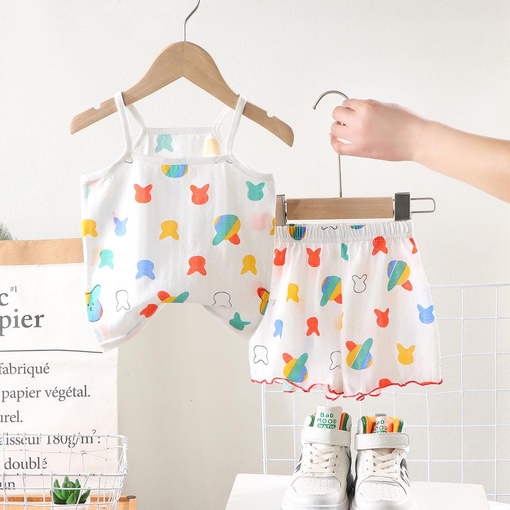 New Kids Tops+shorts Set Summer Thin Baby Cotton Vest Sleeveless Loungewear Set for Girls Suit