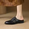 Fashion NEW Summer Women Mules Genuine Leather Shoes for Women Cover Toe Slingback Shoes Round Toe Low Heel Sandals Rivet Modern Slipper