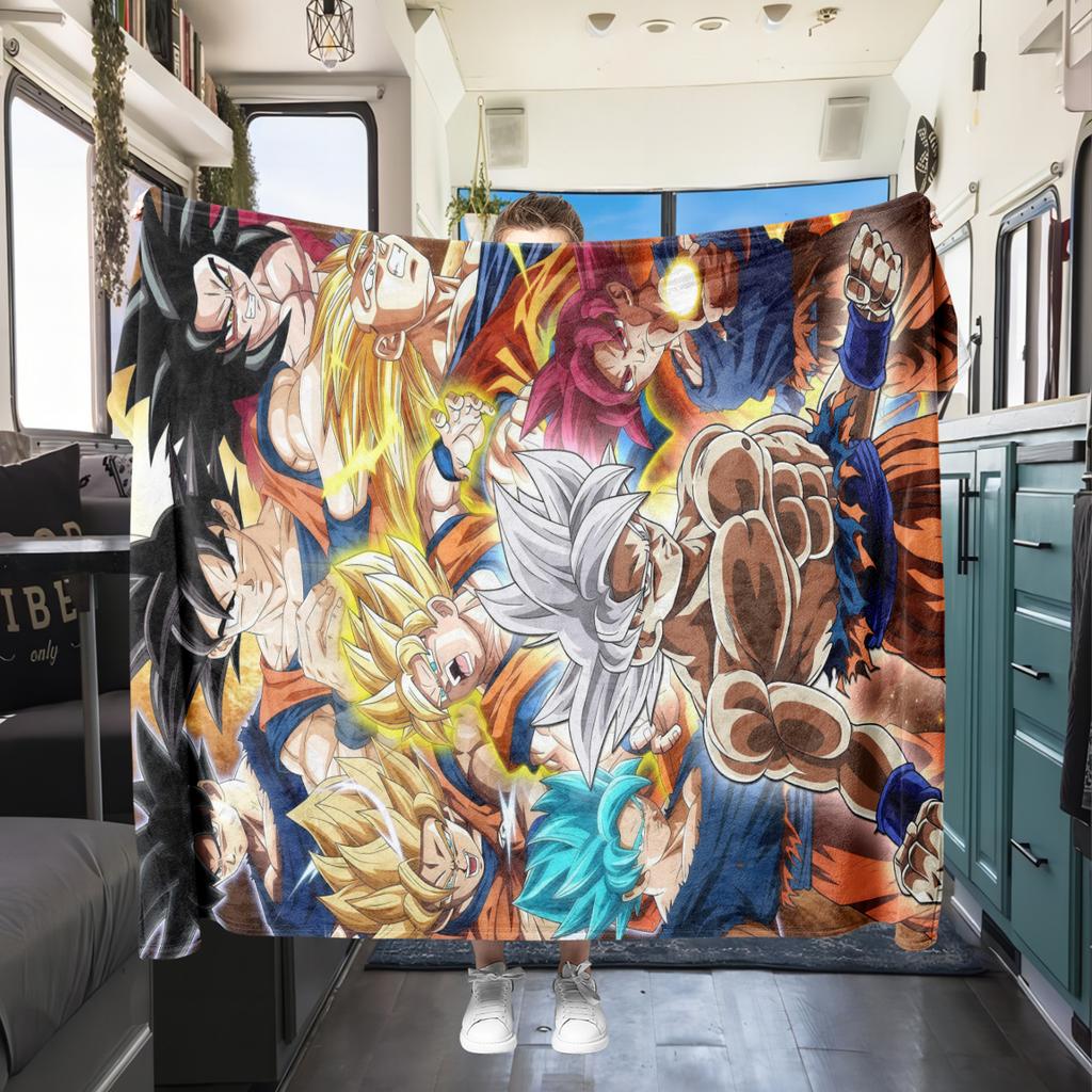 1PC Son Goku Print Flannel Blanket, High quality All Seasons, Home Decor, Warmth and Comfort, Perfect for Christmas Gifts
