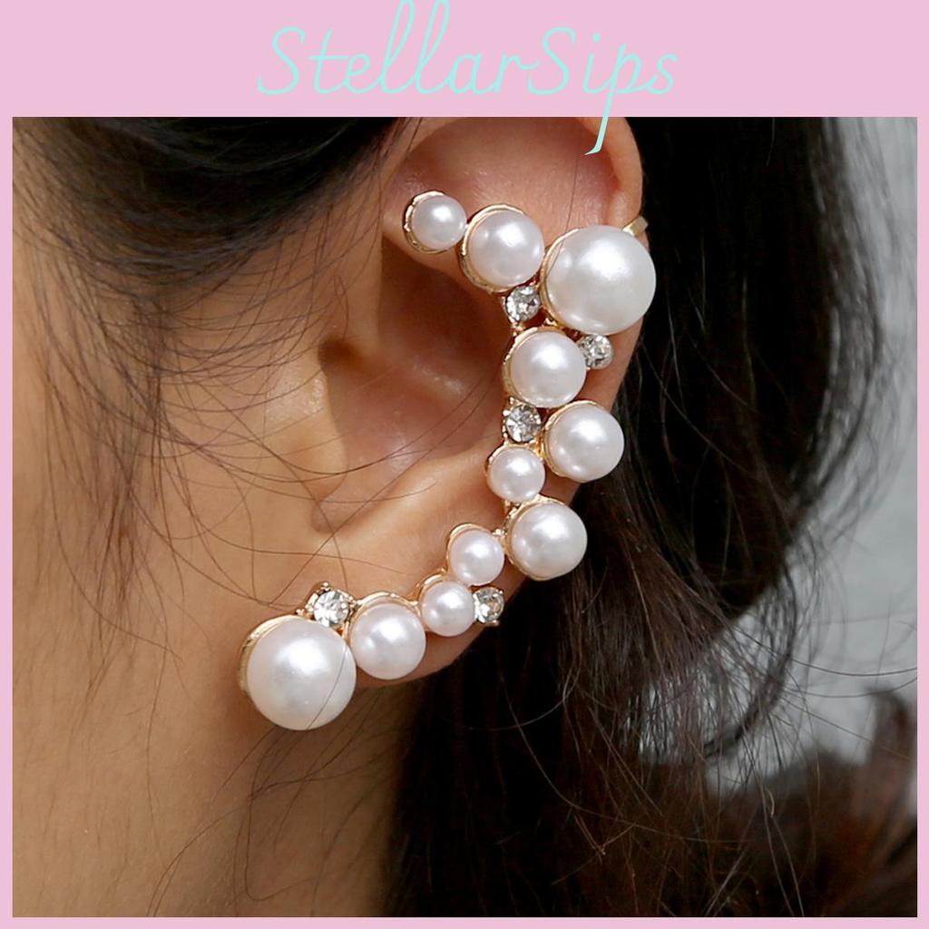 Stylish Simulation Pearl Earring With Sparkling Rhinestones For Women