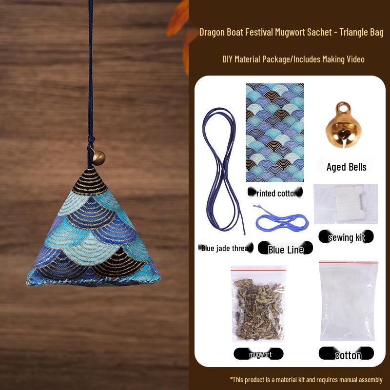 Dragon Boat Festival DIY Mugwort Mosquito Repellent Sachet Kit - Triangular Zongzi Pendant Gift