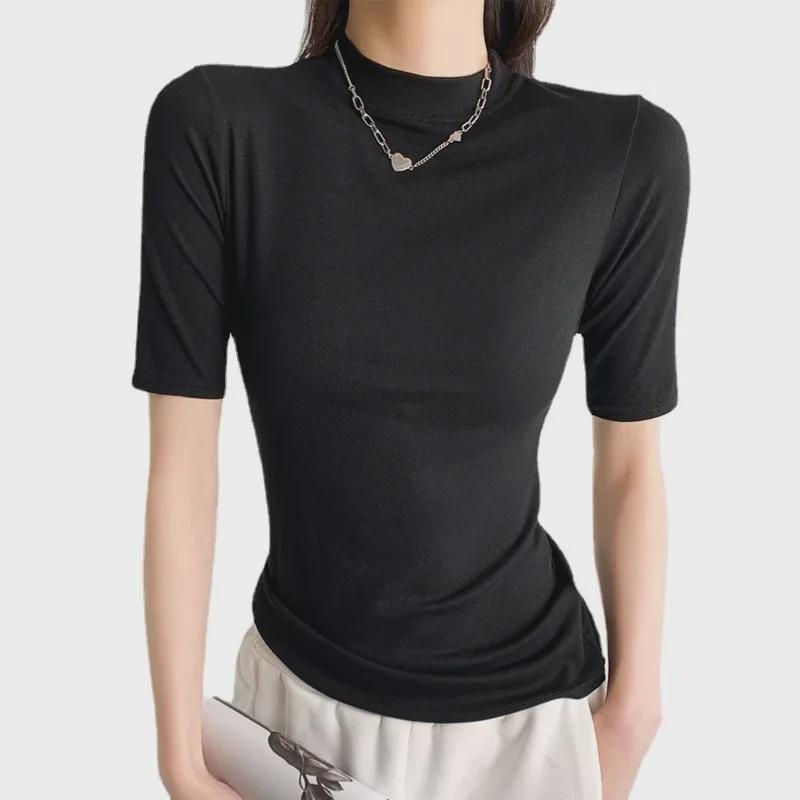 Women's Summer Slimming Stand-Up Collar T-Shirt - Short/Mid Sleeve