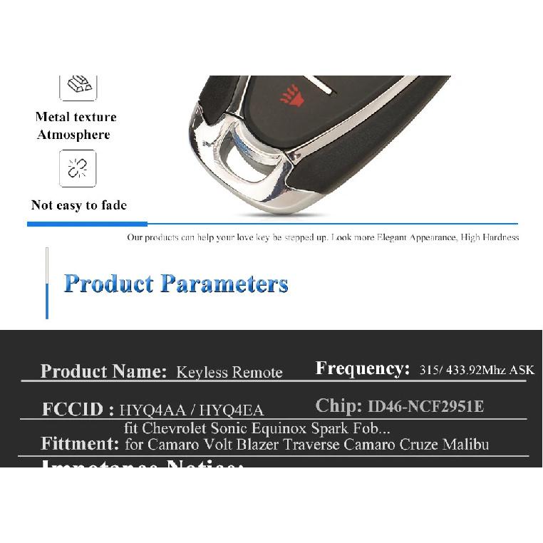 Jingyuqin 315/433MHz HYQ4AA/EA Smart Remote Car Key for Chevrolet Volt Blazer Traverse Camaro Cruze Malibu Sonic Equinox Spark