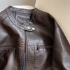 Veste courte ample en cuir PU pour femme, style vintage, col large, style rétro, printemps/automne