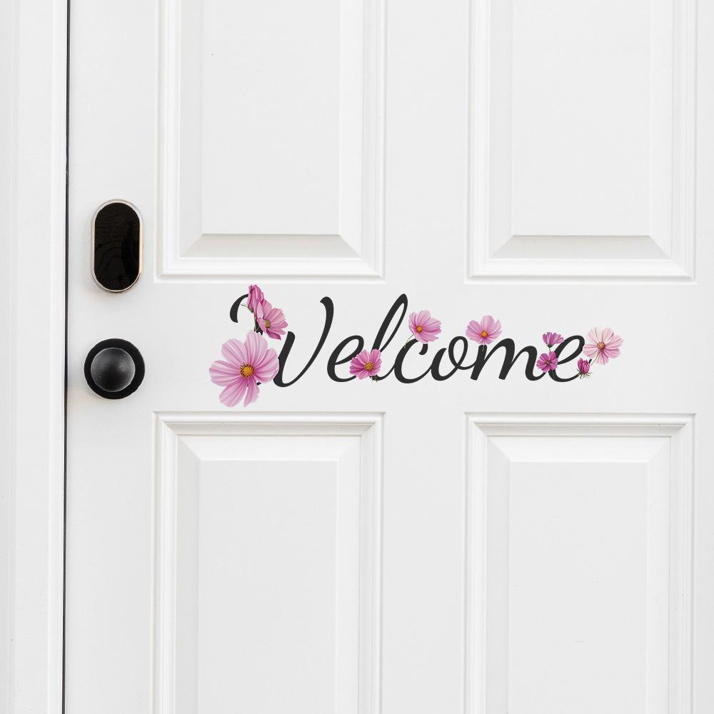 Pink Flower Bedroom Study Door Stickers for Home Background Beautification