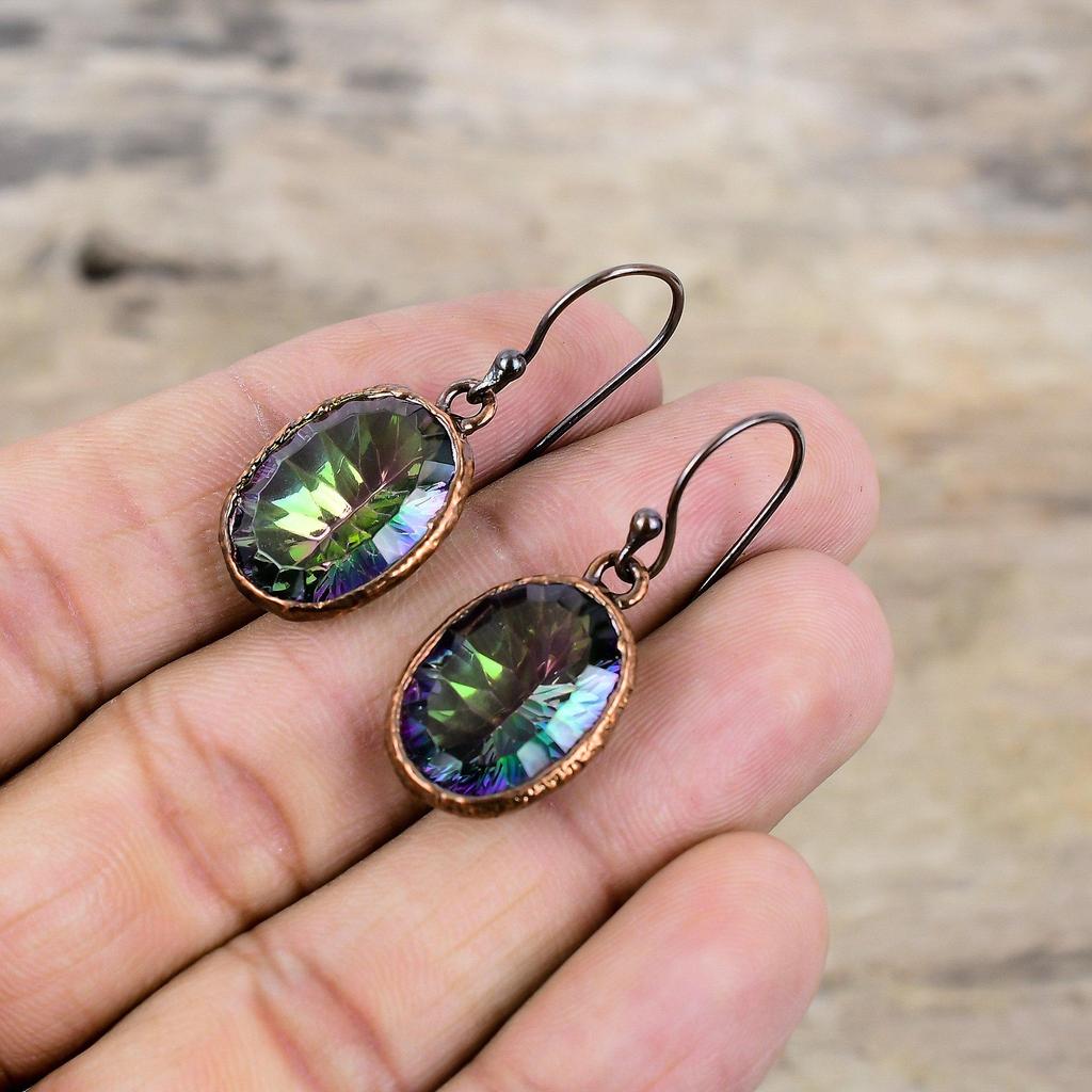 Faceted Rainbow Mystic Topaz Earring Electroformed Copper Earrings Handmade Earring Electroformed Jewelry Gift For Mom Real Gemstone Jewelry