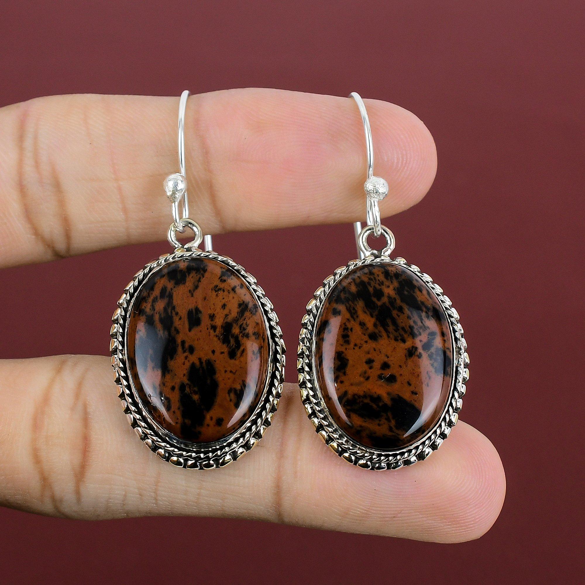 Mahogany Obsidian Earrings Gemstone Vintage Earring 925 Sterling Silver Earring Mahogany Obsidian Jewelry Gifts For Her  Handmade Earrings