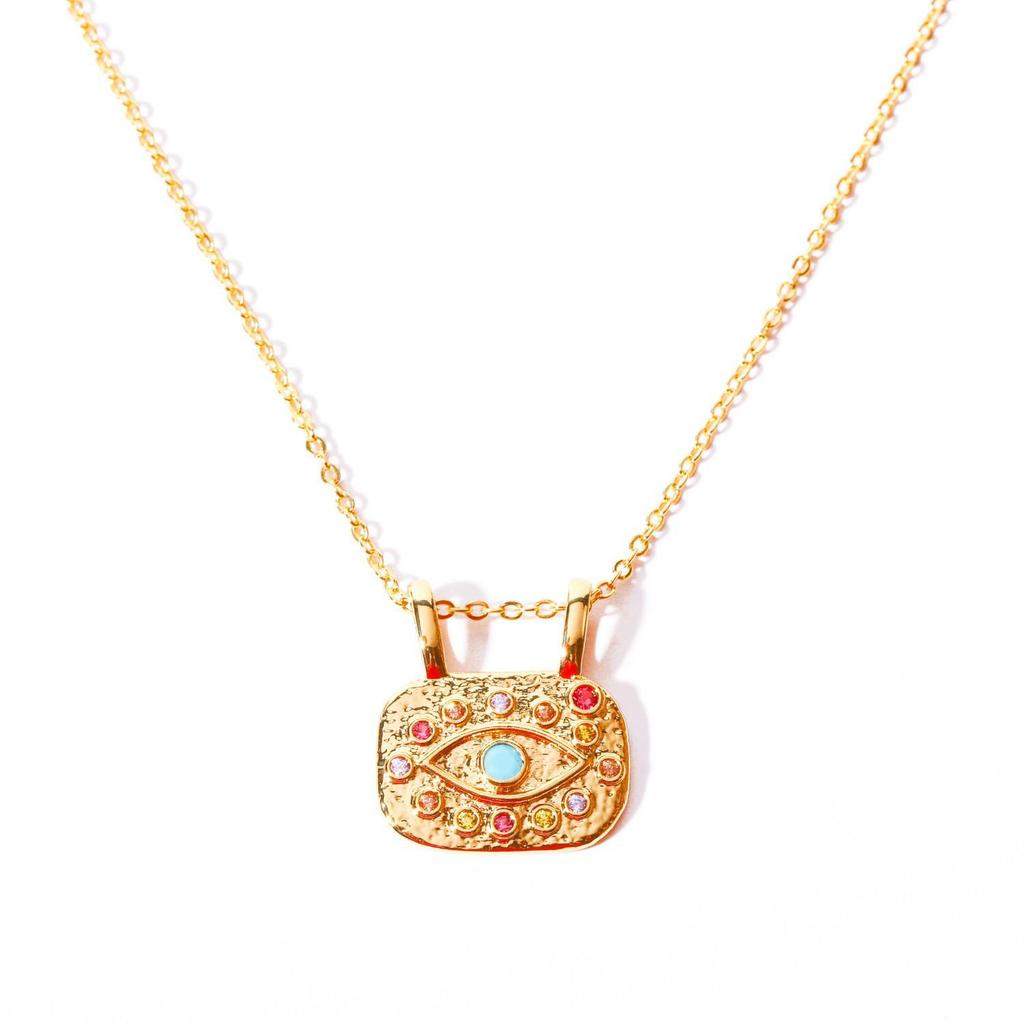 Evil Eye Necklace: 18K Gold-Plated Zirconia Sliding Pendant