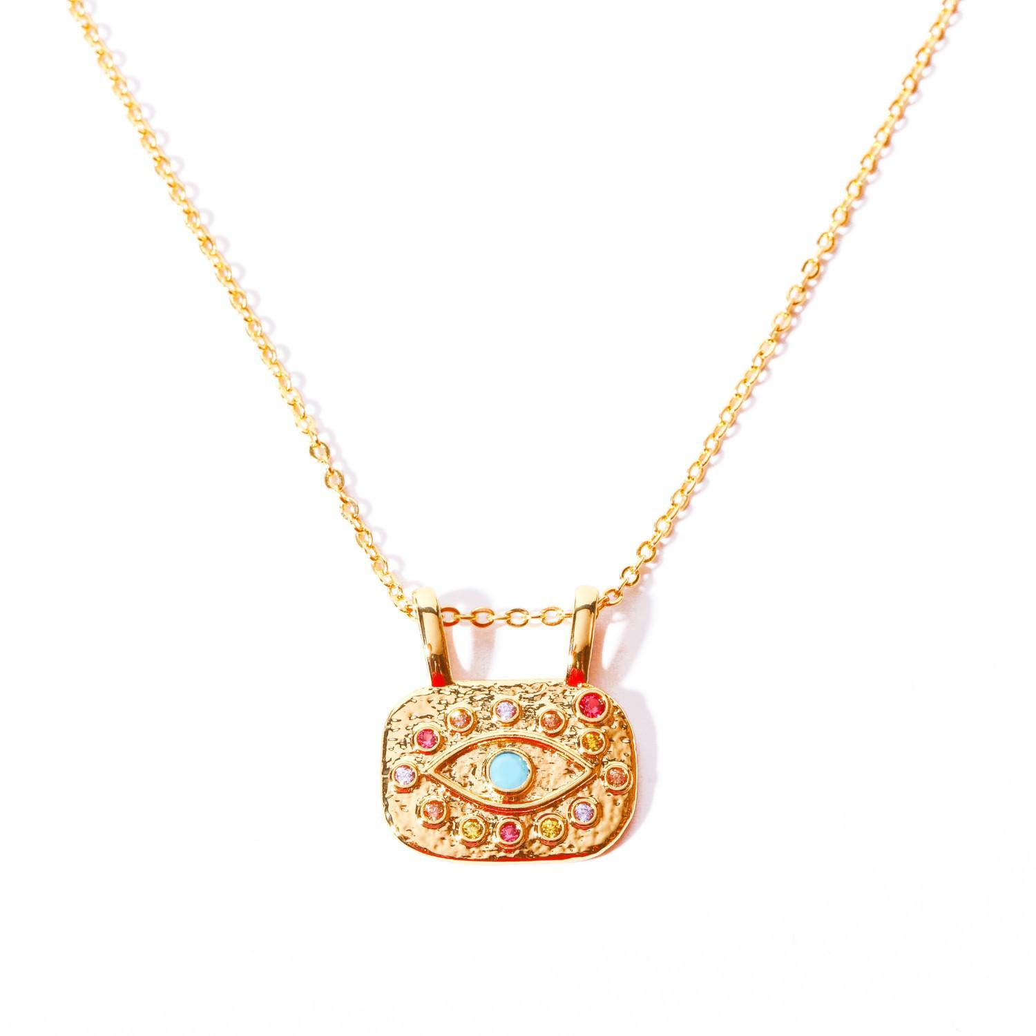 Evil Eye Necklace: 18K Gold-Plated Zirconia Sliding Pendant