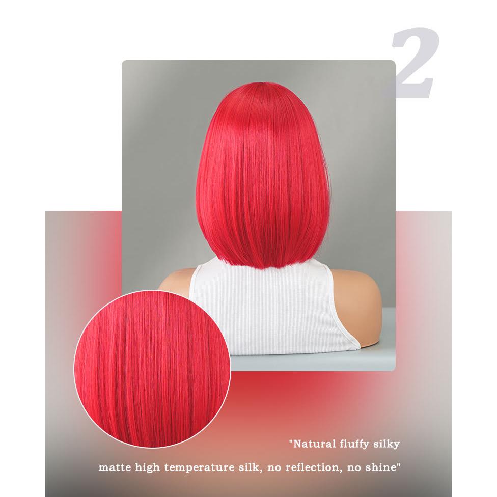 Halloween Red Short Straight Wig - Street Party Festival Middle Part Style Synthetic Machine Made Full Cap Wig, Multiple Red Options Available