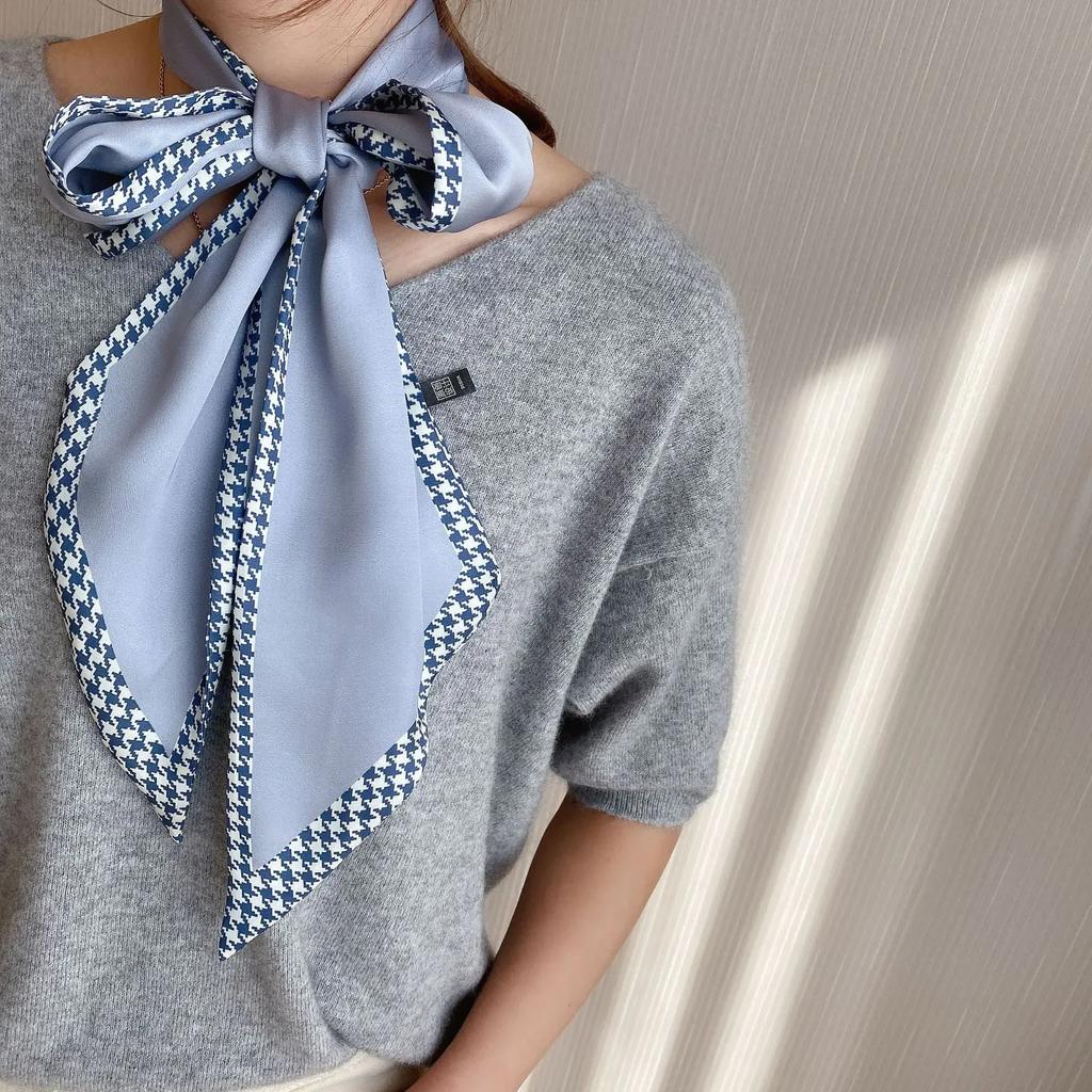 Fashion Neckerchief Skinny Hair Bands Women Silk Scarfs Long Headbands Bag Scarves 14x145cm Print Hairband Neck Scarf For Ladies