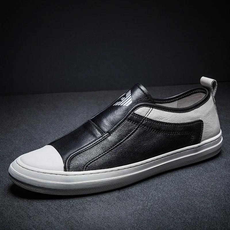 Men's Leather Casual Shoes Cowhide Designer Loafers Men New All-match Tide Shoes  Breathable Leather Business Casual Shoes Man