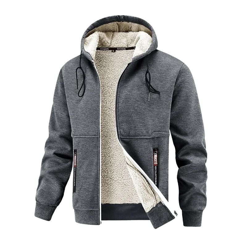 Herrenjacke Winter Fleece Verdicken Kapuzenjacken Männlich Langarm Mantel Lässig Reißverschluss Kapuzenpullover Streetwear Herrenmäntel